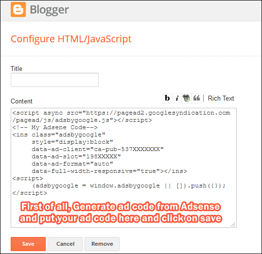 Blogspot insert Adsense ad code