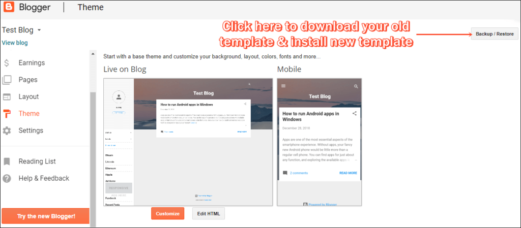 Blogspot template backup and restore