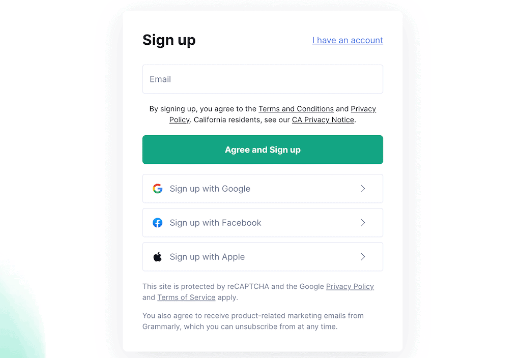 Grammarly new account signup
