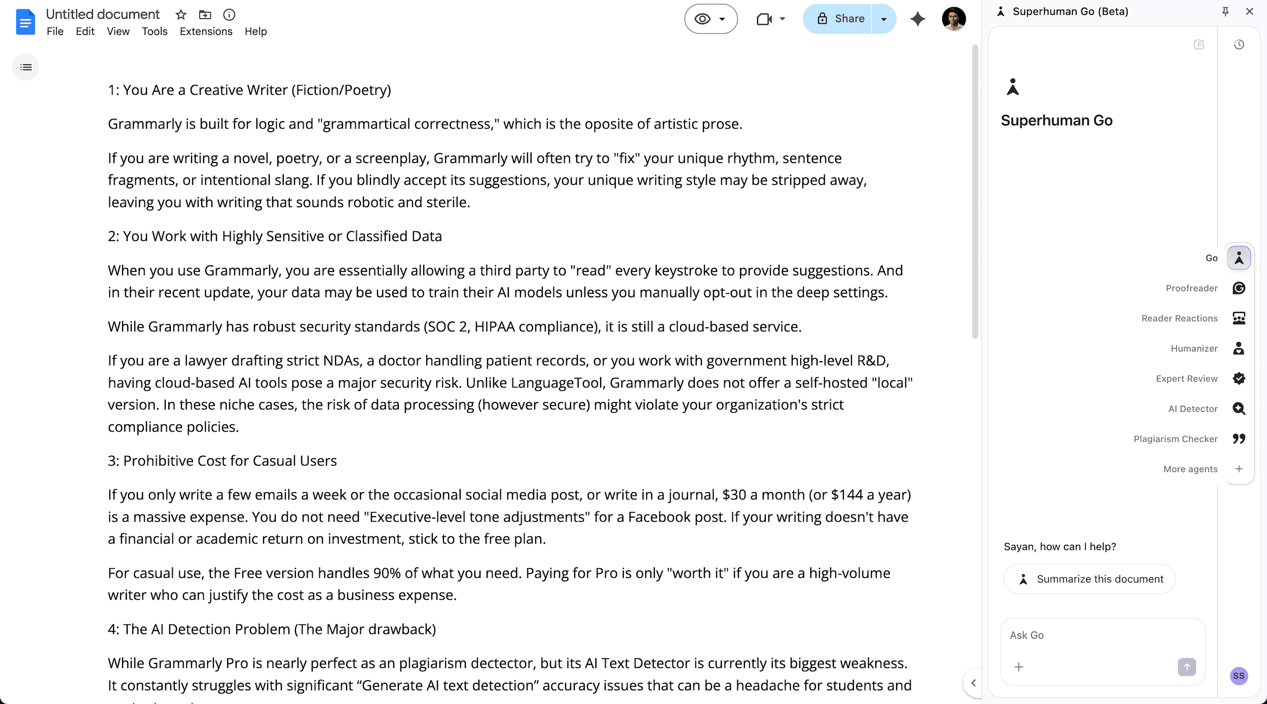 Grammarly Superhuman Go Integration