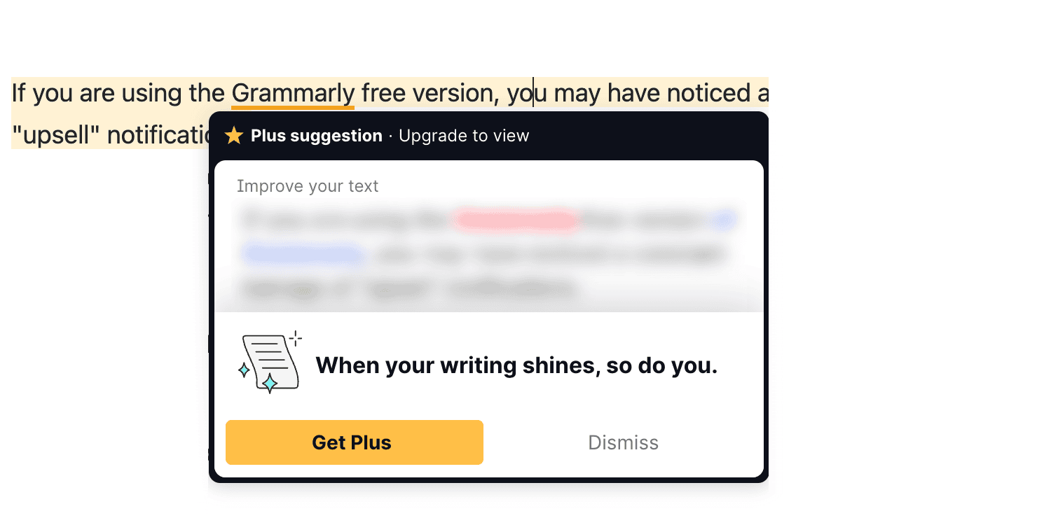 Grammarly constant pro plan upgrade popup