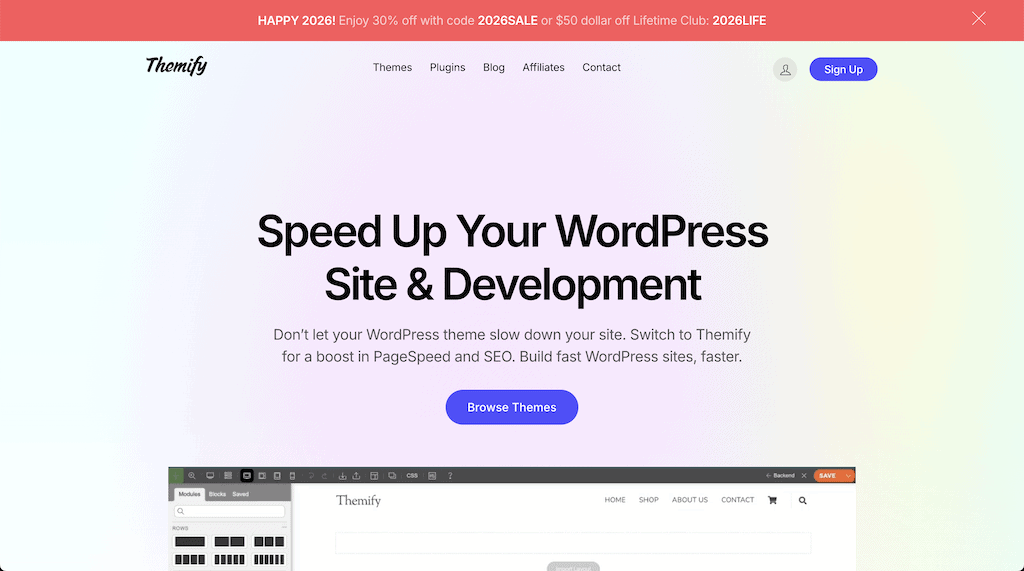 Themify hompage with coupon code