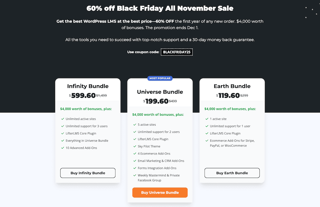 LifterLMS black friday pricing