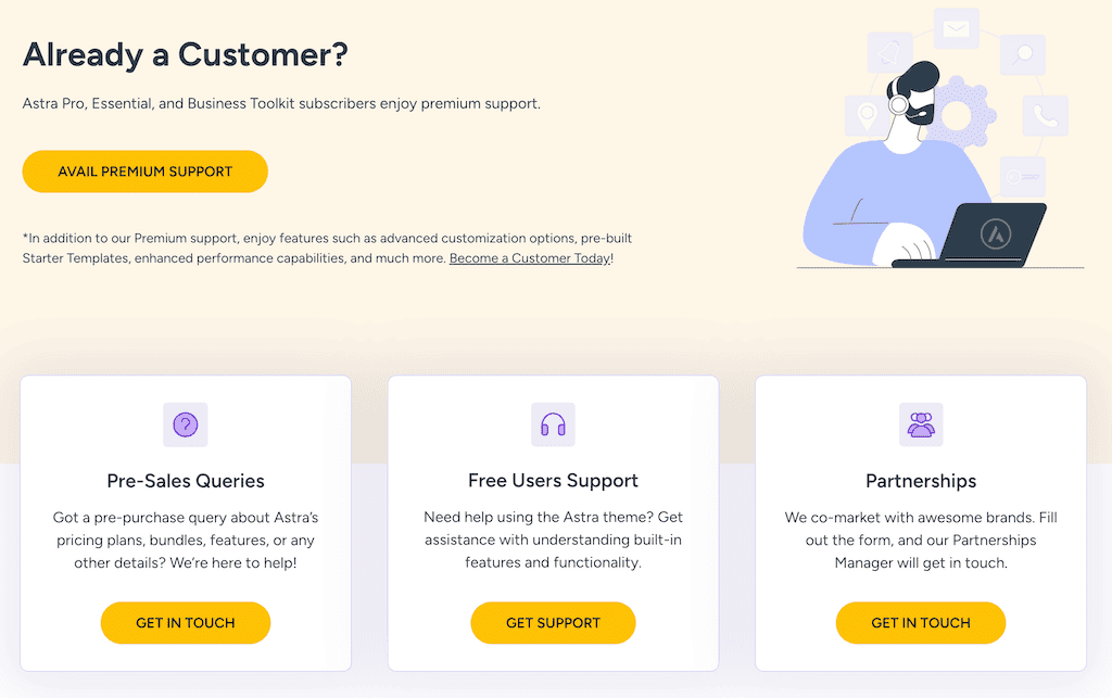 Astra theme customer support