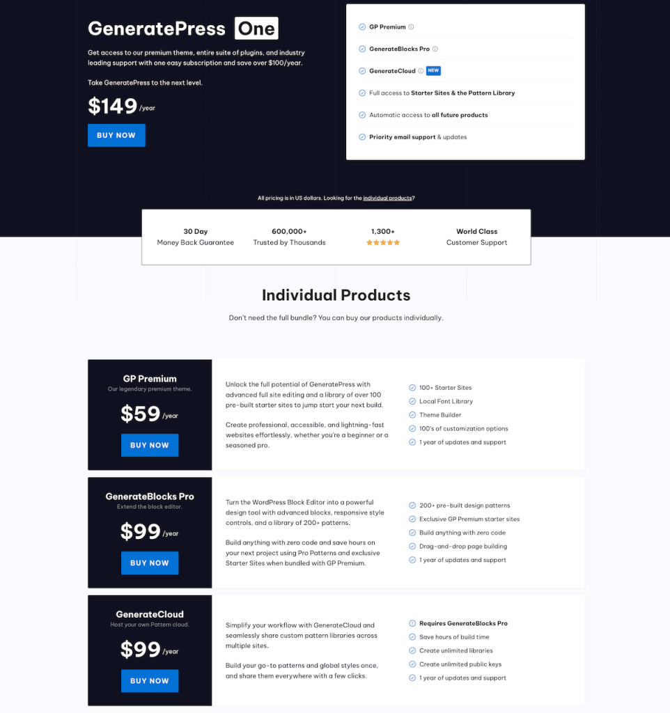 GeneratePress new Pricing