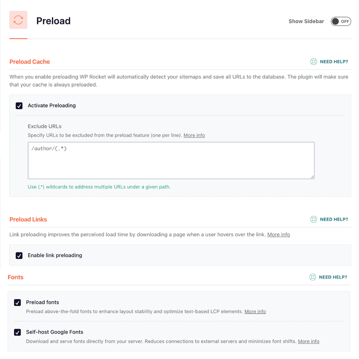 WP Rocket new Preload settings