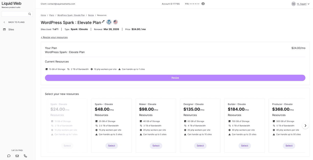 Liquid Web Upgrade plan