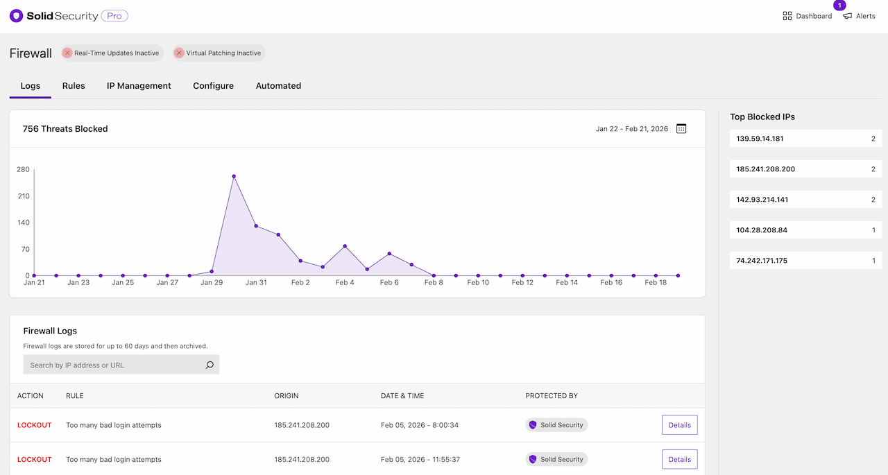 Solid Security Firewall & ban bad IPs