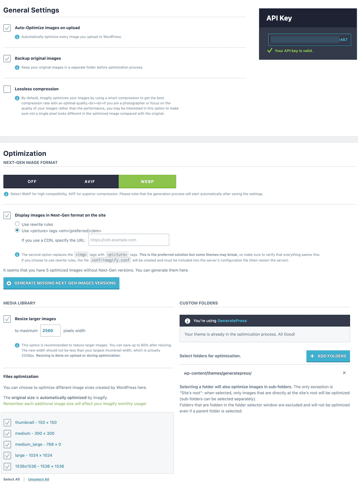 All Imagify Settings