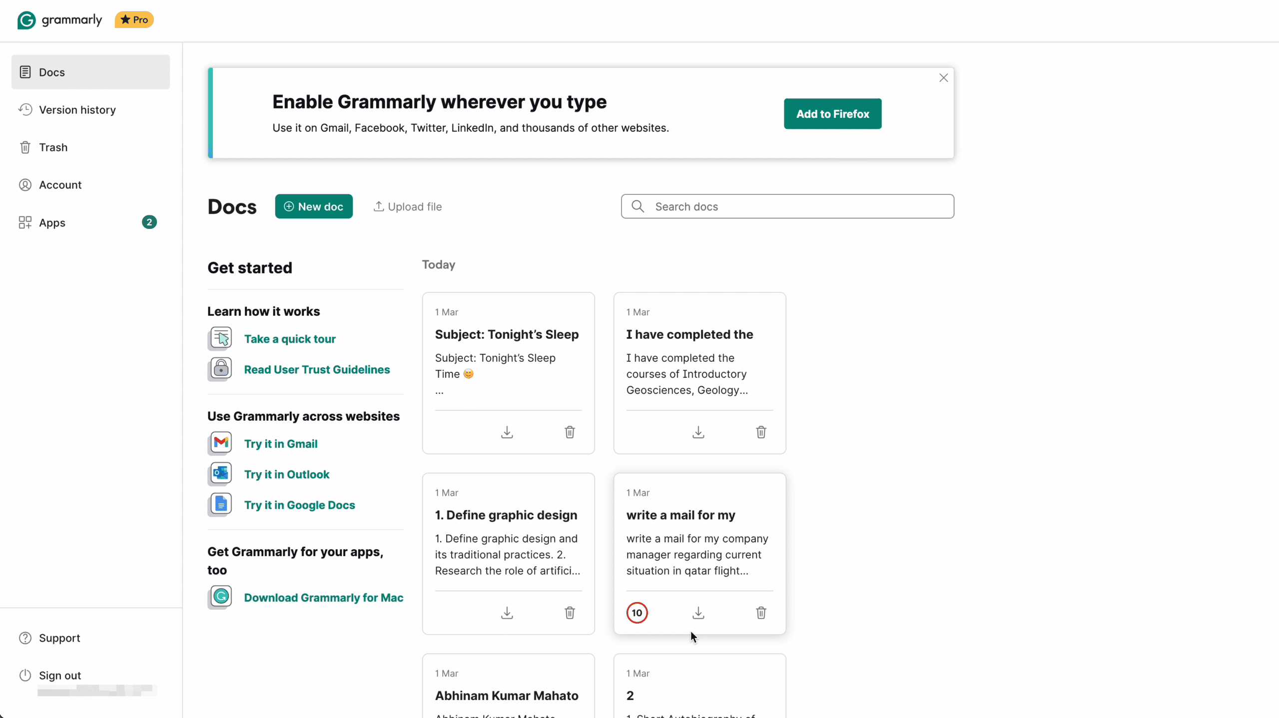 Grammarly Pro Dashboard
