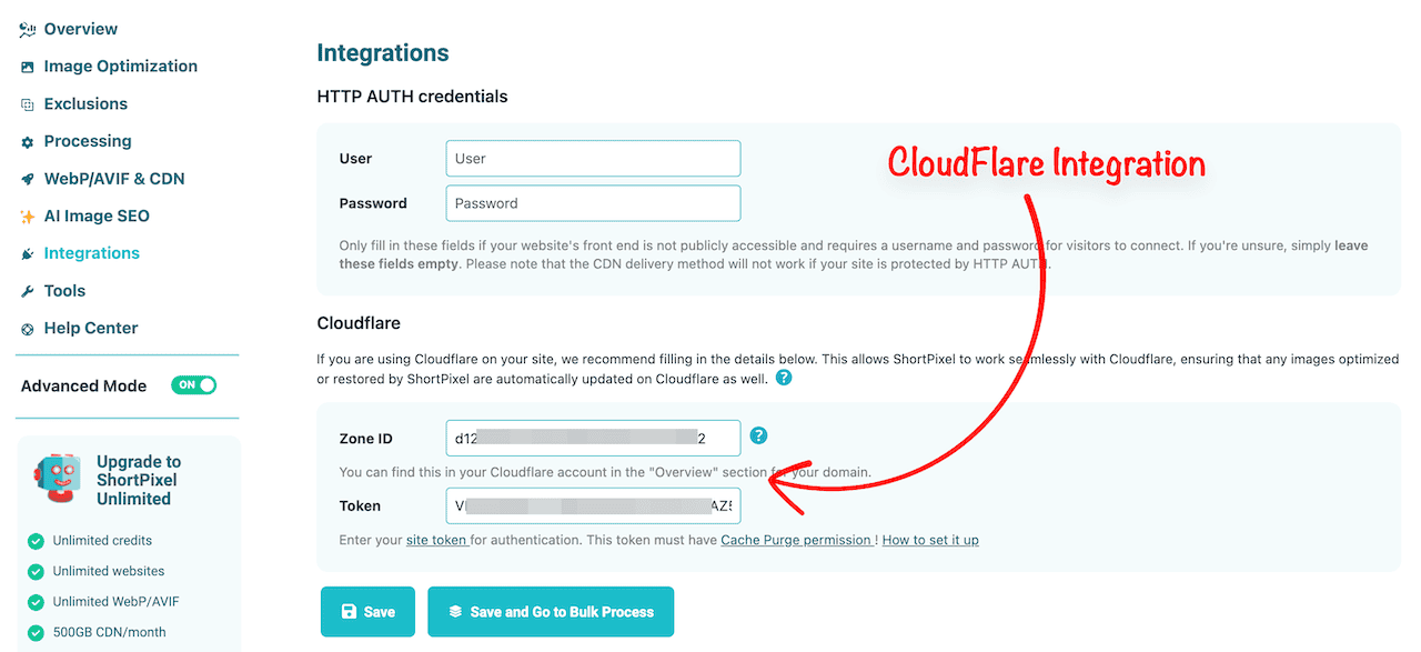 ShortPixel CloudFlare CDN integration using Zone ID and Token