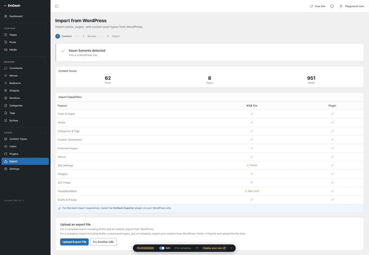EmDash site migration