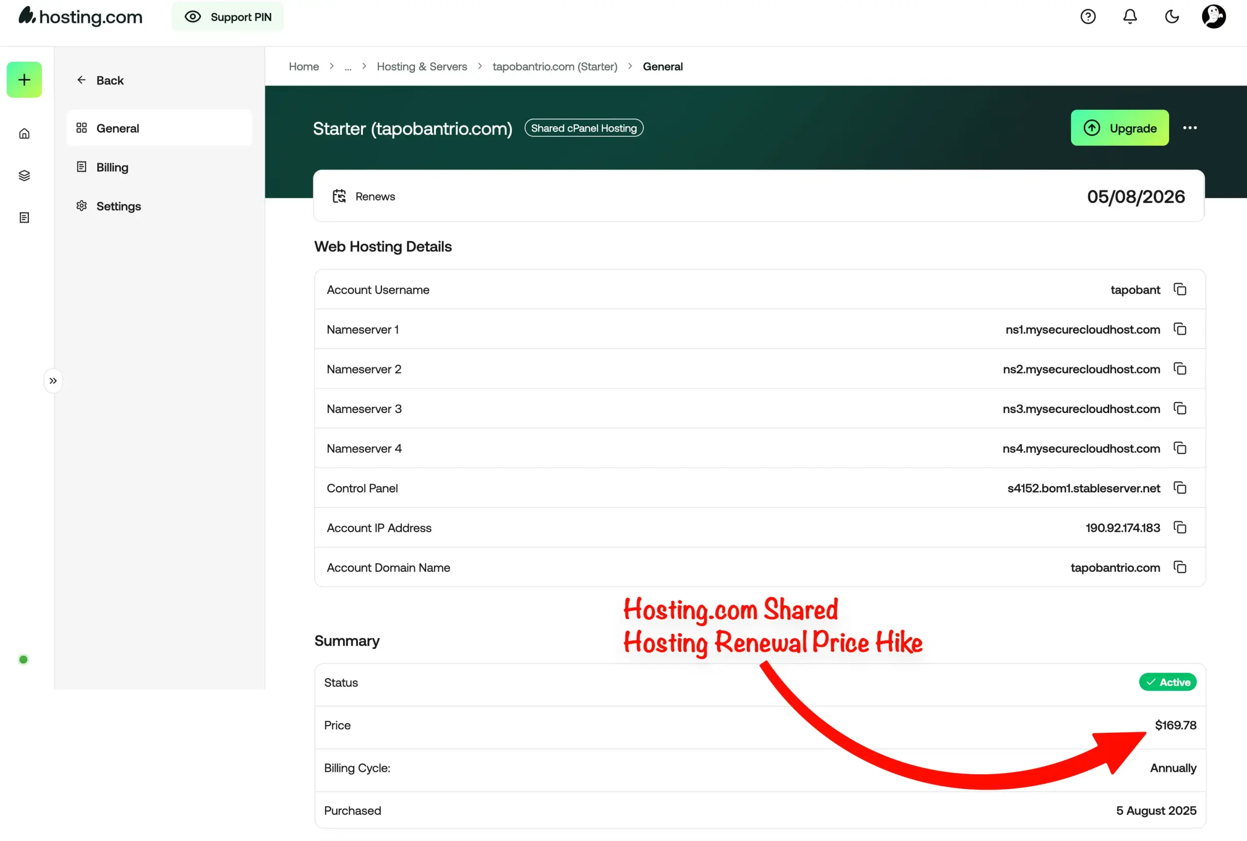 Hosting.com Renewal Price hike