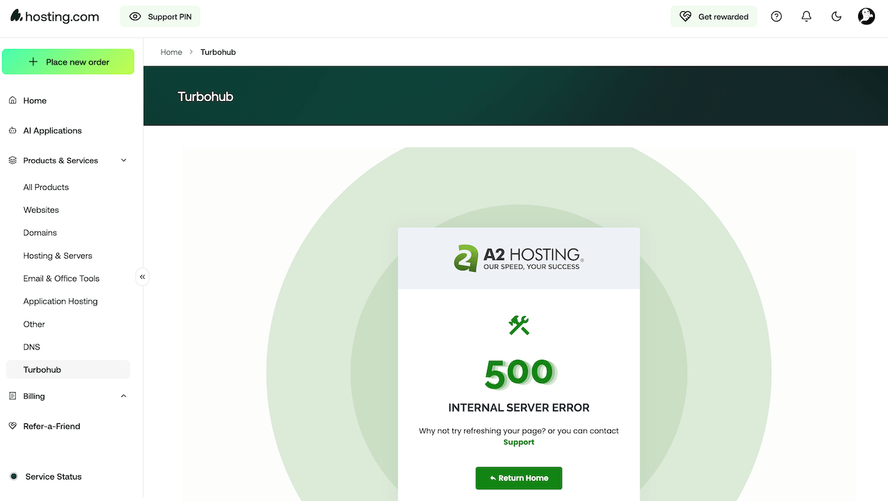 Hosting.com TurboHub 500 error