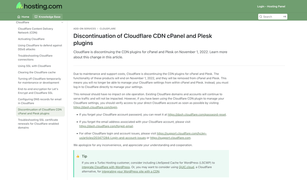 Hosting.com shared hosting no Cloudflare integration