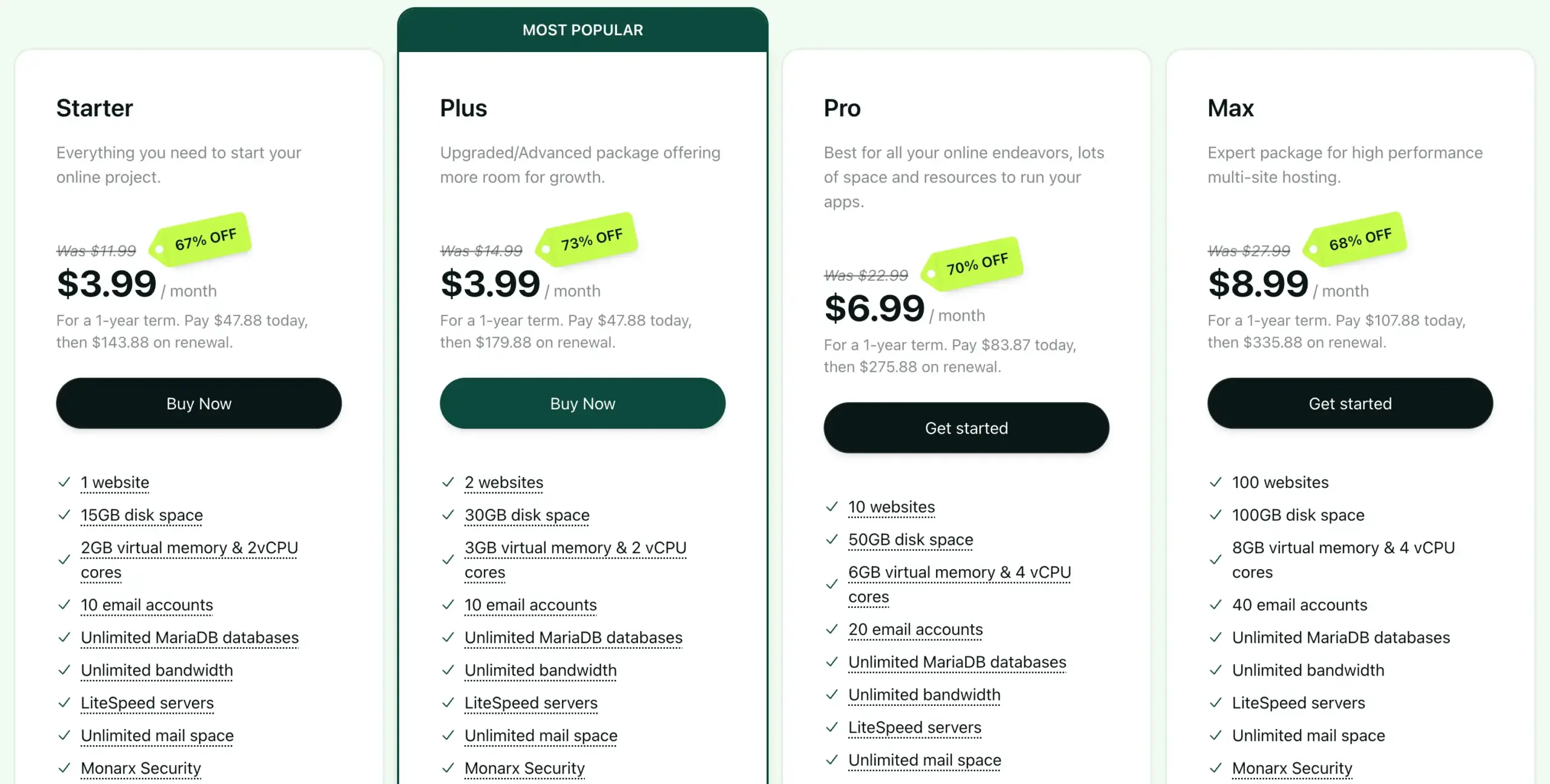 Hosting.com shared hosting pricing