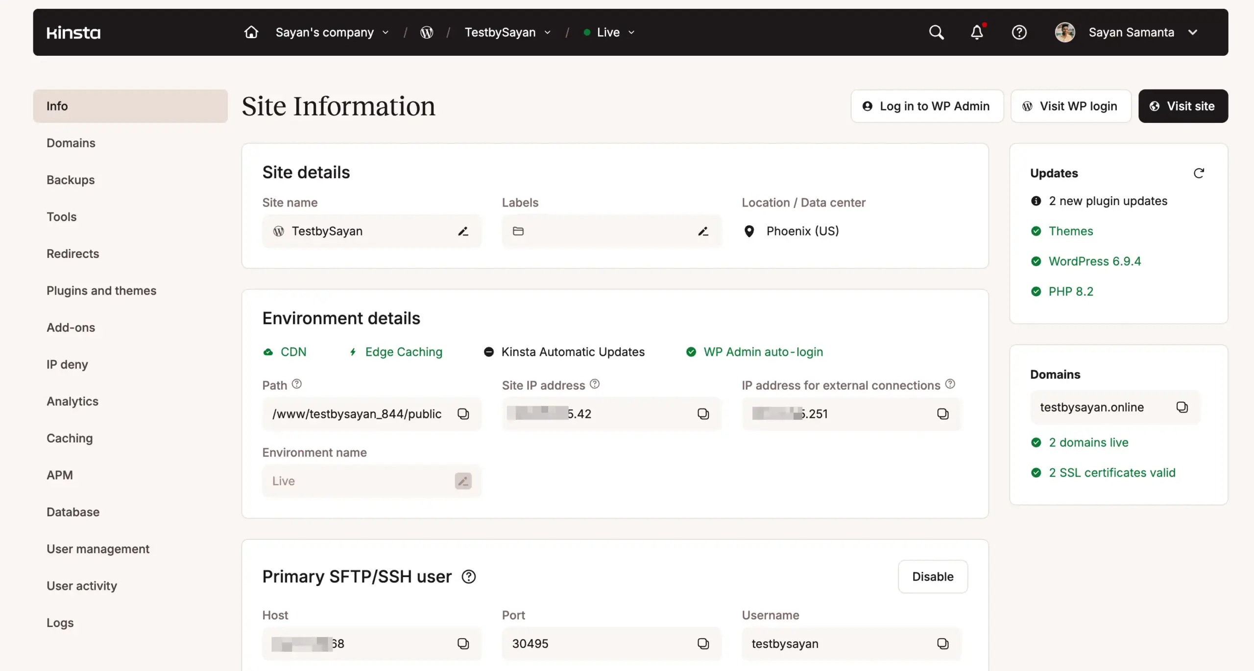 Kinsta managed WordPress hosting dashboard