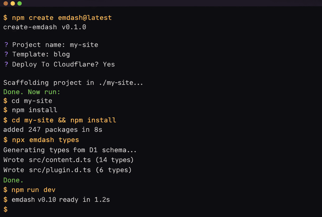 installing Cloudflare EmDash