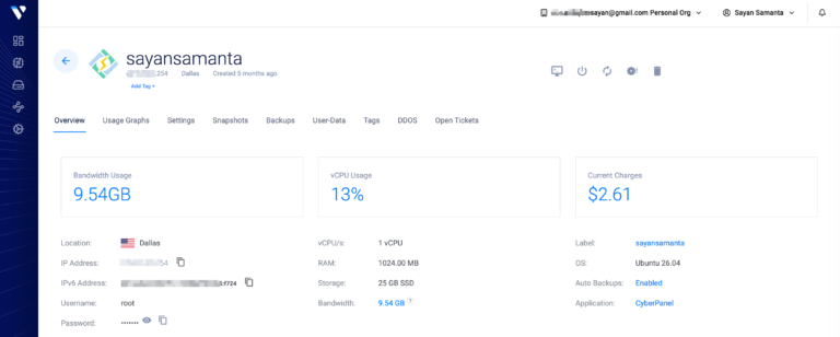 Vultr Console Dashboard
